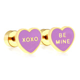 Screw plug 0.8*8mm pin 7*6.3mm heart with purple oil drop earrings gold color