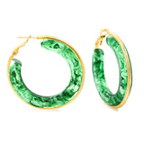 Round with White & Black & Green & Coffee Resin Loop Earrings 6.1*41.5mm