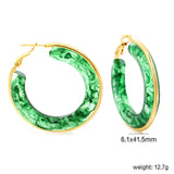 Round with White & Black & Green & Coffee Resin Loop Earrings 6.1*41.5mm