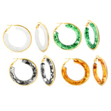 Round with White & Black & Green & Coffee Resin Loop Earrings 6.1*41.5mm