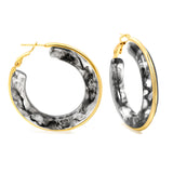 Round with White & Black & Green & Coffee Resin Loop Earrings 6.1*41.5mm