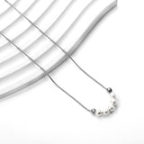 5 white pearls 4.9mm + 2 steel beads 3.9mm necklace 44+5cm