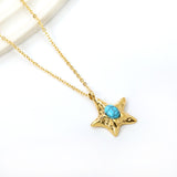 Starfish with oval blue turquoise pendant 21.2mm necklace 50+5cm