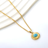 Oval shaped with oval blue turquoise pendant 16.2*14mm necklace 45+5cm