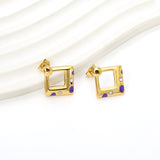 Square with purple oil drops with 2 white diamonds earrings 19.8*20.7mm