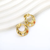 Oval Hoops with Mixed Color Flowers with White Diamonds Earrings 20*21mm