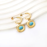 C-Shape + Oval Shaped with Oval Blue Turquoise Earrings 16.5*30mm