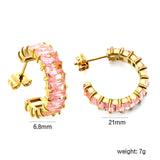 C-Shape with Two Grips Rectangle White/Purple/Green/Orange/Mixed/Pink Zirconium Earrings 6.8*21mm Steel Color/Golden Color