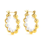 23mm wide + with 4mm imitation white pearl earrings gold color