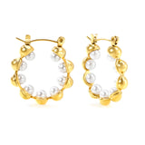 23mm wide + with 4mm imitation white pearl earrings gold color