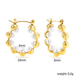 23mm wide + with 4mm imitation white pearl earrings gold color