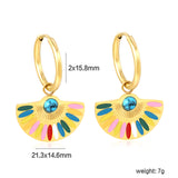 2*18.5mm Circle+Scalloped with Colorful Oil Drops+Semi-circle Blue Turquoise Earrings 21.3*14.6mm