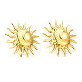 Sun with Moon Stud Earrings 26mm Gold Color