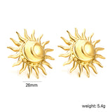 Sun with Moon Stud Earrings 26mm Gold Color