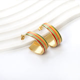 Oval C shape with mixed color with rose yellow blue & red green orange drop earrings 13.6*30.6mm