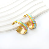 Oval C shape with mixed color with rose yellow blue & red green orange drop earrings 13.6*30.6mm