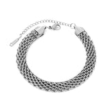 Width 8mm*Thickness 2.6mm Woven Mesh Bracelet 18+3cm+6mm Round Tail Tag Steel/Golden