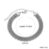 Width 8mm*Thickness 2.6mm Woven Mesh Bracelet 18+3cm+6mm Round Tail Tag Steel/Golden