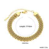 Width 8mm*Thickness 2.6mm Woven Mesh Bracelet 18+3cm+6mm Round Tail Tag Steel/Golden