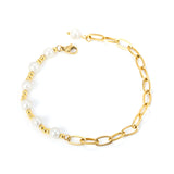 3mm*17pcs steel beads+6mm*7pcs white pearls+12cm cross matching chain bracelet 22cm