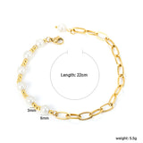 3mm*17pcs steel beads+6mm*7pcs white pearls+12cm cross matching chain bracelet 22cm