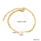 Wheat Bead Chain with 1 6*9mm Oval White Pearl Bracelet 17+5cm