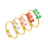 Tall 6.6mm loose twist ring white/garnet/pink/emerald zirconium gold color