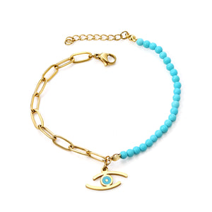 Lake blue eye pendant 17.8*8mm+blue beads+matching chain bracelet 18+3cm