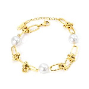 6 Knots + 9.6mm*3 Round White Pearls Bracelet 17+4cm