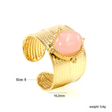 13.3*15.2mm oval with pink crystal tiger's eye stone fittings open-end ring Golden 8