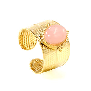 13.3*15.2mm oval with pink crystal tiger's eye stone fittings open-end ring Golden 8