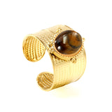 13.3*15.2mm oval with pink crystal tiger's eye stone fittings open-end ring Golden 8