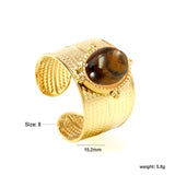 13.3*15.2mm oval with pink crystal tiger's eye stone fittings open-end ring Golden 8