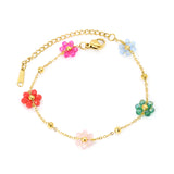 3mm*9 Steel Beads+5 Flower Mixed Color Beads Bracelet 17+5cm