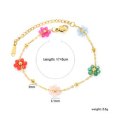 3mm*9 Steel Beads+5 Flower Mixed Color Beads Bracelet 17+5cm