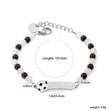 7.9*24.2mm long strip with soccer ball graphic + 4.6mm*12 pink beads + 4.3mm*10 black beads bracelet 13+3cm