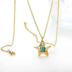 Starfish with oval blue turquoise pendant 21.2mm necklace 50+5cm