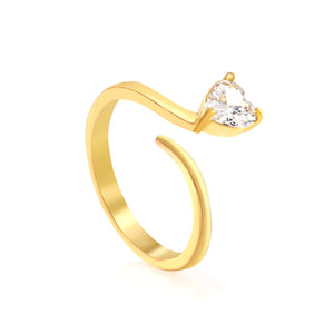 Height 7.3mm White zirconium heart shaped ring steel color / gold