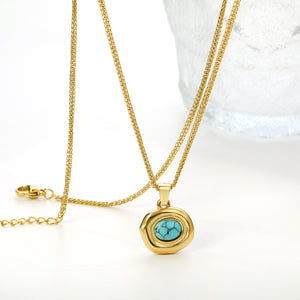 Oval shaped with oval blue turquoise pendant 16.2*14mm necklace 45+5cm