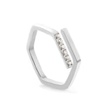 Hexagonal ring with white zirconia head, CNC set, height 5.7 mm, steel color / gold