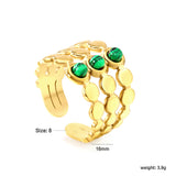 H16mm open-end ring with 3 turquoise stones, gold color