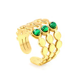 H16mm open-end ring with 3 turquoise stones, gold color