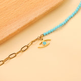 Lake blue eye pendant 17.8*8mm+blue beads+matching chain bracelet 18+3cm