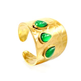 H19.8mm Exaggerated bezel opening ring with three stones Gold color