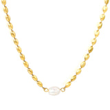 Wheat bead chain with 6.3*8mm*1 oval white pearl necklace 41+5cm