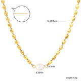 Wheat bead chain with 6.3*8mm*1 oval white pearl necklace 41+5cm