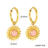 2*12mm I.D. earrings + 15.2mm round pattern face with imitation white pearl/pink crystal/tiger's eye stone fittings Gold color