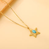 Starfish with oval blue turquoise pendant 21.2mm necklace 50+5cm