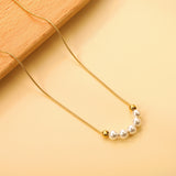 5 white pearls 4.9mm + 2 steel beads 3.9mm necklace 44+5cm