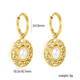 2*12mm I.D. earrings + 15.3*18.7mm oval pattern face band imitation white pearl/pinkstone/tiger's eye stone accessories Earrings Gold color